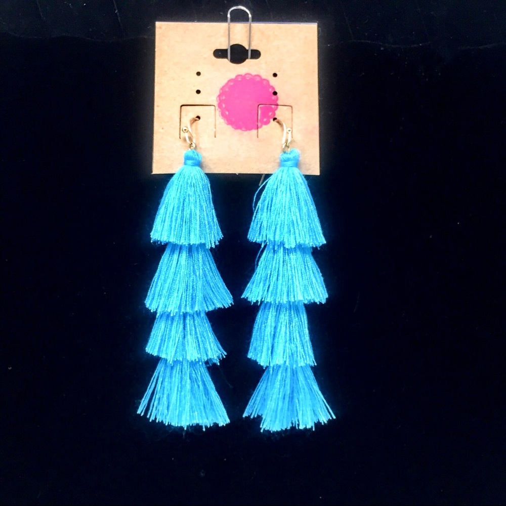 Teal tassel dangle earrings